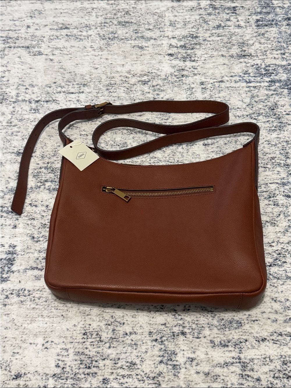 Fossil Chestnut Brown Pebbled Leather Crossbody with Gold Hardware